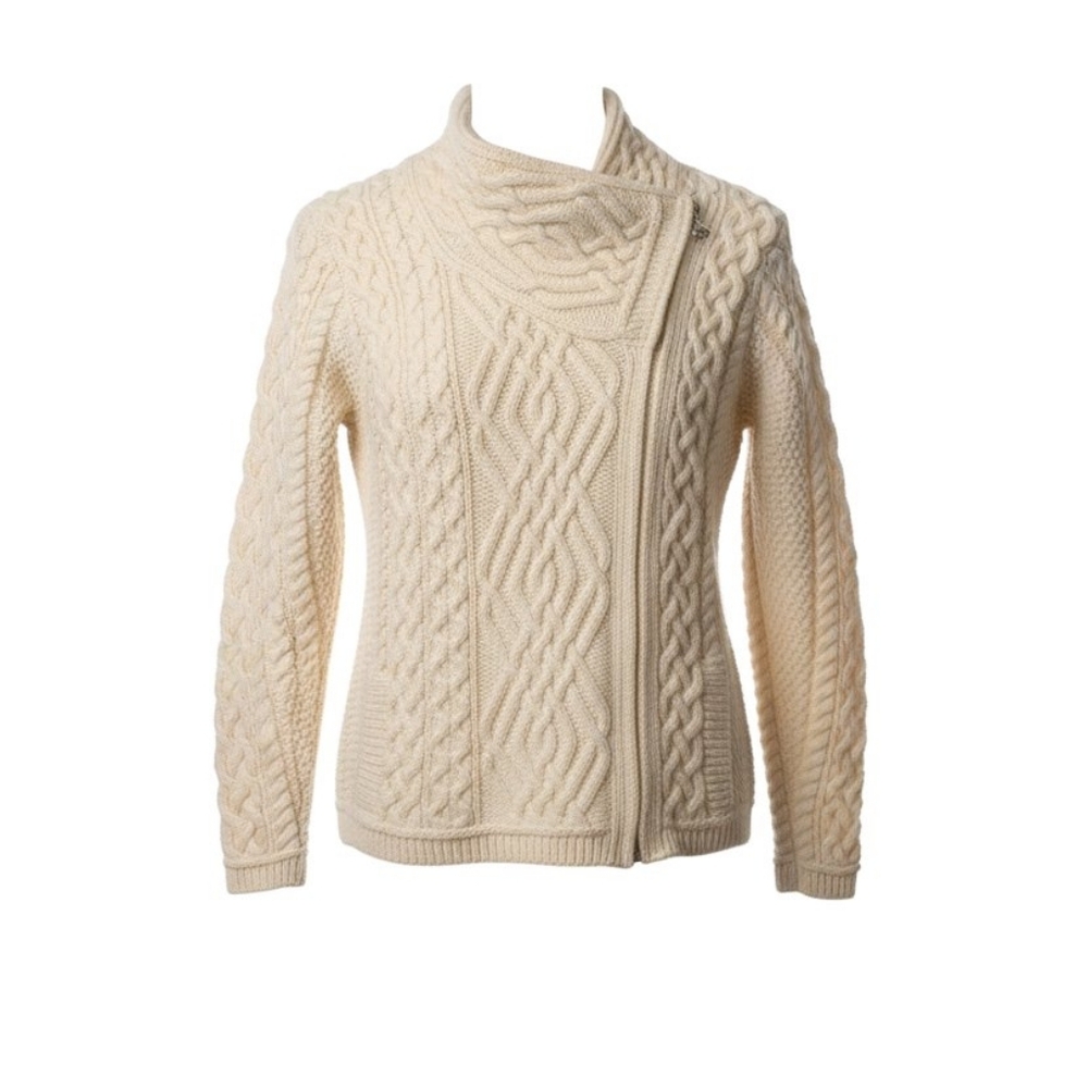 NWT Aran Crafts Women's Authentic Ireland Cable Knit Side Zip Sweater Size XS